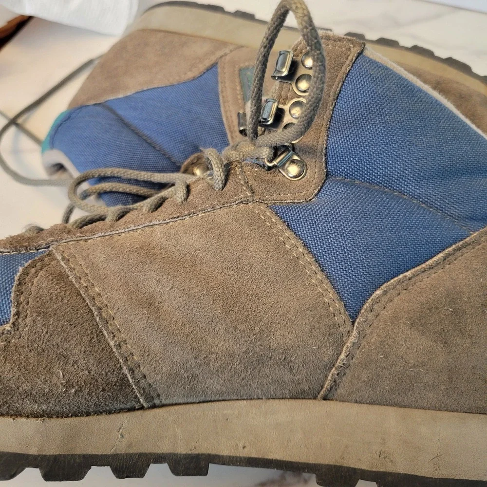 VTG LL Bean Merrell Mens Hiking Boots Sz 10 Brown Blue Suede Canvas Trail Shoes